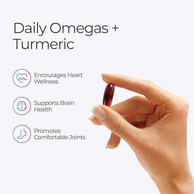 Livingood Daily Omega 3 6 9 Plus Turmeric Curcumin Supplement 60 Softgels - Fish Oil Omega 3 Supplements (EPA &amp DHA) for Men and Women - Brain Joint Heart Health and Metabolism - Made in USA