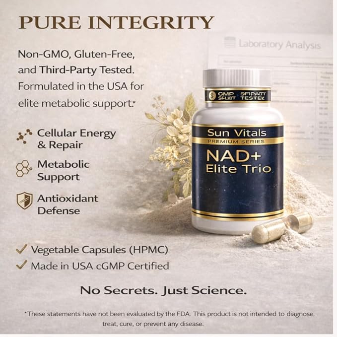 Natural NAD+ Supplement 500 mg with Resveratrol &amp Quercetin | Cellular Energy &amp Healthy Aging Support for Women | Non-Stimulant | GMP-Certified | 3rd Party Tested | 60 Vegan Capsules | Made in