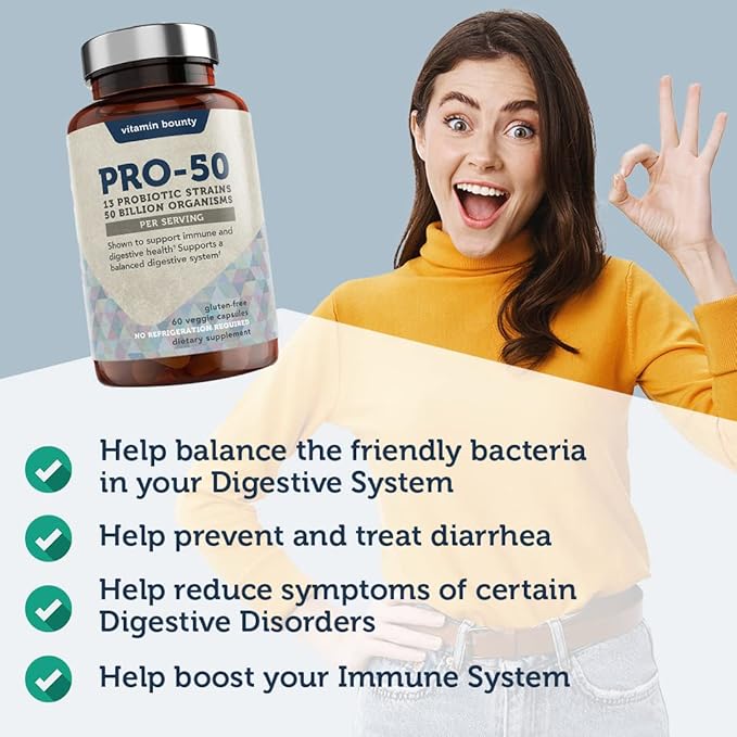 Vitamin Bounty Probiotic Bundle for Women – Pro-50 (50 Billion CFU 13 Strains + Prebiotics) &amp Pro-Daily Vaginal Probiotics (10 Billion CFU 5 Strains with Cranberry) – Digestive Immune Urinary
