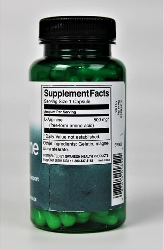 Swanson Amino Acid L-Arginine 500 Milligrams 100 Capsules (4 Pack)