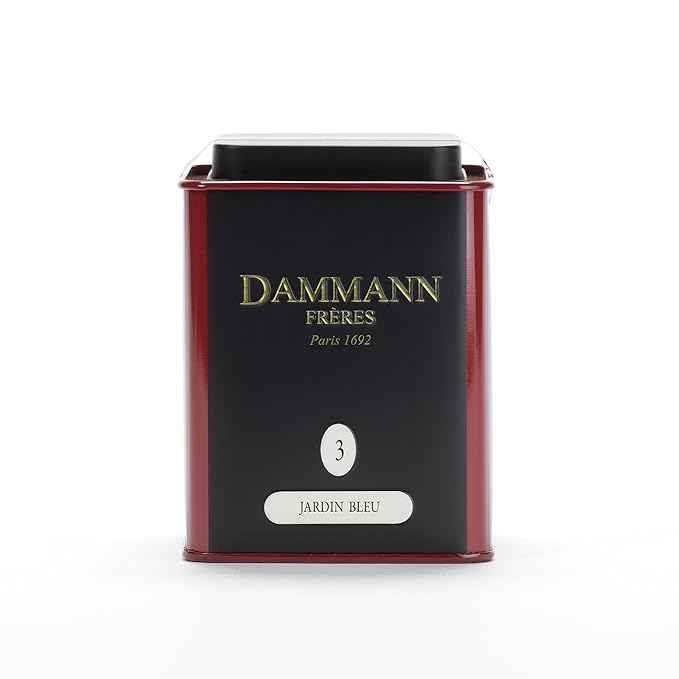 Dammann Freres Loose Leaf Jardin Bleu Premium Gourmet French Black Tea Blend Strawberry Rhubarb Flavors 3.52 Ounce Tin