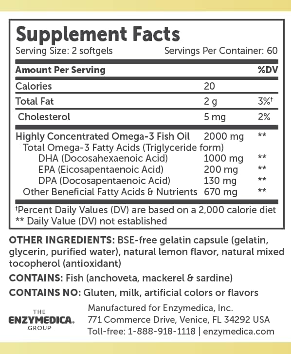 Enzymedica Aqua Biome Fish Oil Maximum Strength 120 Count