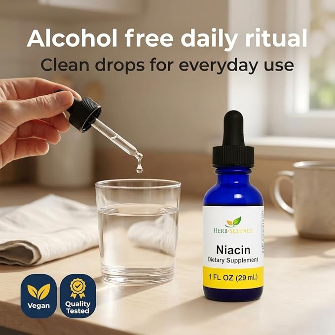 Liquid Vitamin B3 (Niacin) Drops 1 fl oz (36 Servings) – Liquid Niacin Supplement for Cellular Energy &amp Metabolism Support Alcohol-Free Cobalt Blue Glass Bottle