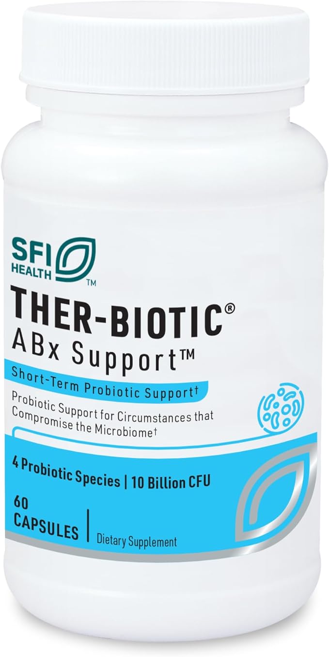 Klaire Labs SFI Health ABX Support Probiotic - 10 Billion CFU Supplement for Support During Antibiotic Therapy Hypoallergenic &amp Non-Dairy (28 Capsules)