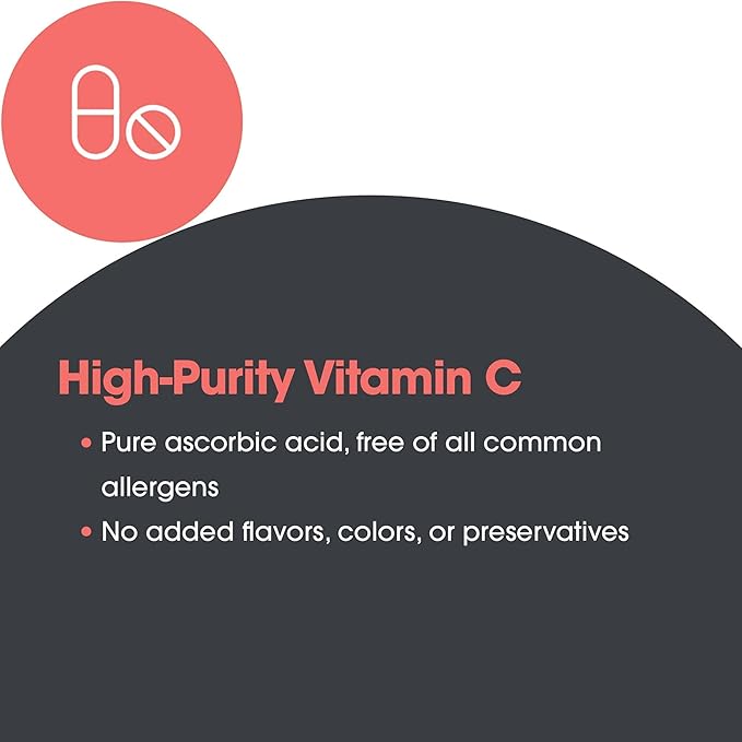 Allergy Research Group ARG Pure Vitamin C - 2 g Ascorbic Acid - Antioxidant &amp Immune System Support - Unbuffered Supplement - Hypoallergenic - 50 Servings - 100 Capsules