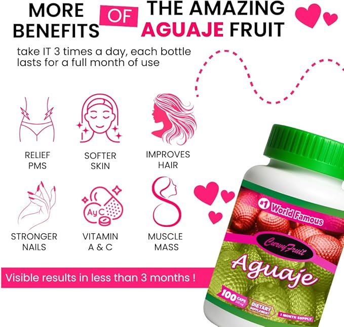 Natural Curves &amp Hormonal Balance – Aguaje Pills for Women by CurvyFruit – Booty Hips &amp Bust Support – 100 Vegan Capsules – Menopause Relief – Made in Peru