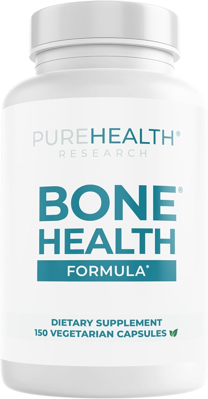 PUREHEALTH RESEARCH Bone Health Formula - for Bones Joint &amp Skeletal Wellness - with Calcium Magnesium Zinc Copper Manganese Potassium Vitamin K2 D3 C &amp More for Women &amp Men - 150