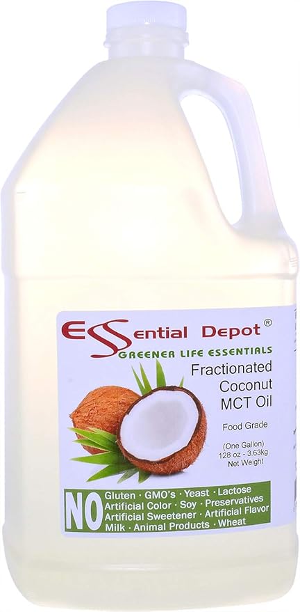 Coconut Oil - Fractionated - MCT (medium-chain triglycerides) - 2 x 1-Gallon (256 oz) - liquid - Food Grade - Safety Sealed Resealable HDPE Container Microwave Safe (remove foil seal) Freezer Safe