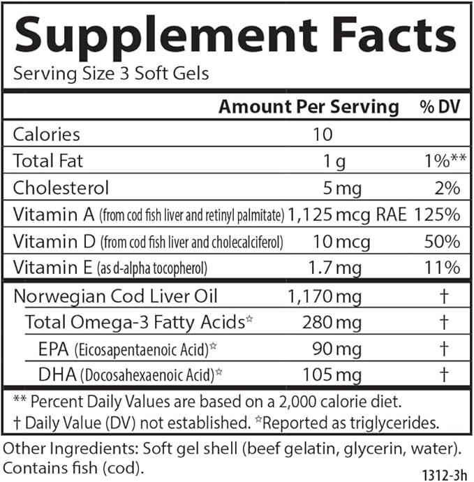 Carlson - Cod Liver Oil Minis 280 mg Omega-3s + Vitamins A &amp D3 Heart Support &amp Cognitive Function Vision Health 250 Mini Soft Gels