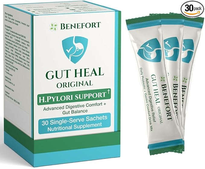 Gut Heal Advanced Digestive Probiotic Powder | H Pylori Lactobacillus reuteri DSM17648 | 60 Billion CFU Soothe Acidity Bloating &amp Indigestion | Pylopass®Gastro-AD Formula | 30 Daily Sachets