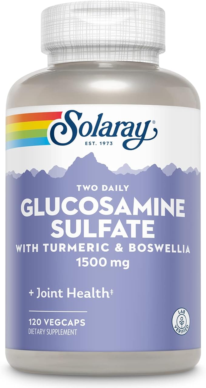 SOLARAY Glucosamine Sulfate 1500mg Healthy Joint Support Supplement Powerful Connective Tissue and Joint Health Formula with Turmeric &amp Boswellia 60-Day Money Back Guarantee 60 Serv 120 VegCa