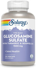 SOLARAY Glucosamine Sulfate 1500mg Healthy Joint Support Supplement Powerful Connective Tissue and Joint Health Formula with Turmeric &amp Boswellia 60-Day Money Back Guarantee 60 Serv 120 VegCa
