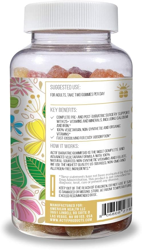 ACTIF Organic Bariatric Gummies with 25+ Organic Vitamins and Minerals for Bariatric Surgery Advanced Formula - 90 Count