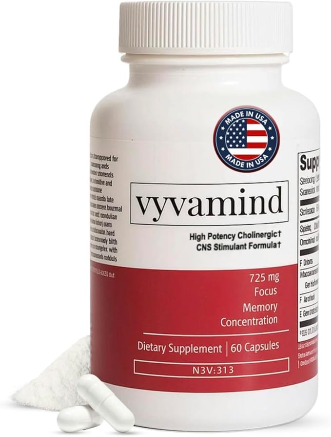 Vyvamind Cognitive Stimulant &amp Focus Aid Nootropic for Enhanced Concentration &amp Mental Clarity Brain Support with Caffeine L-Theanine Fast-Acting Productivity Boost 60 Capsules