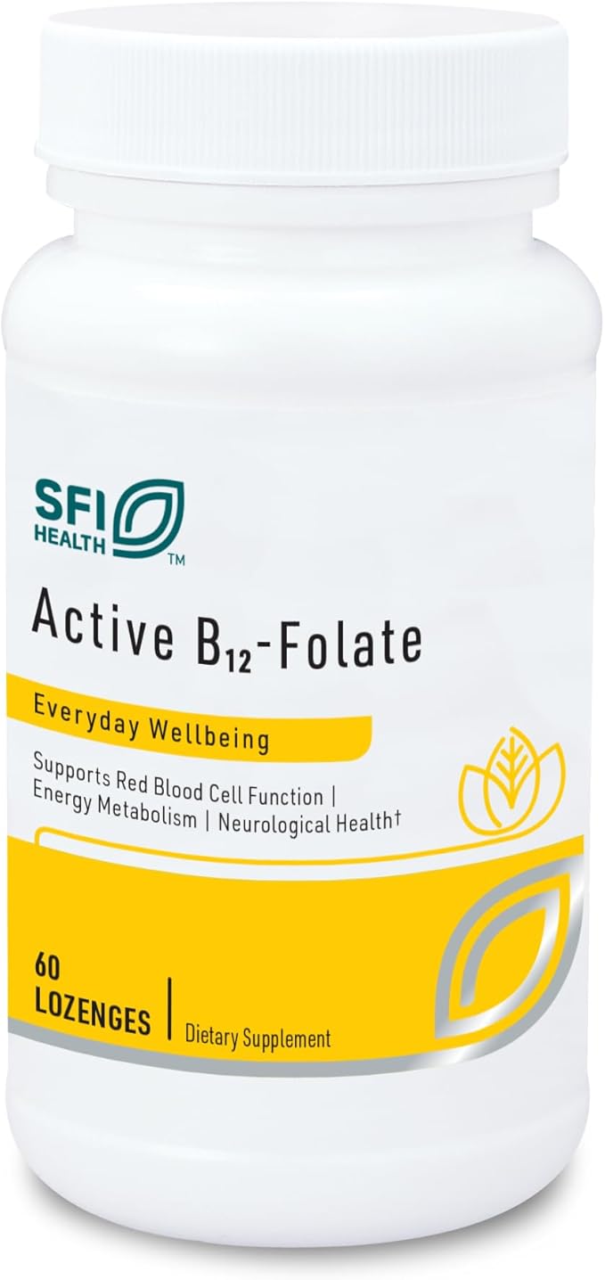 Klaire Labs SFI Health Active B12 - Folate Supplement - Dissolvable Lozenge with Methyl Folate &amp Vitamin B12 Methylcobalamin - Highly Absorbable - Support Healthy Mood Energy &amp Cognition (60