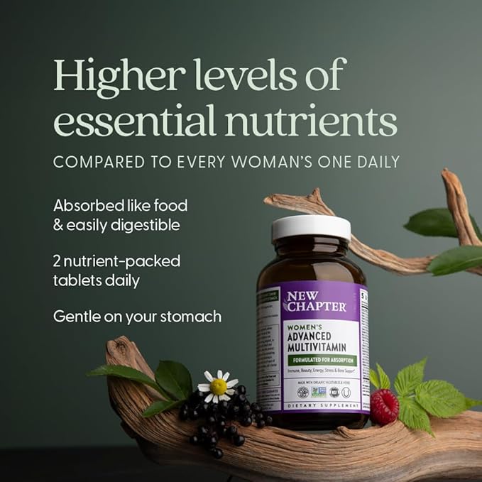 New Chapter Women's Multivitamin Advanced Formula for Stress Bone Immune Beauty &amp Energy Support Higher Levels of Whole-Food Fermented Essential Nutrients for Women + Iron + Vitamin D3 120 Co