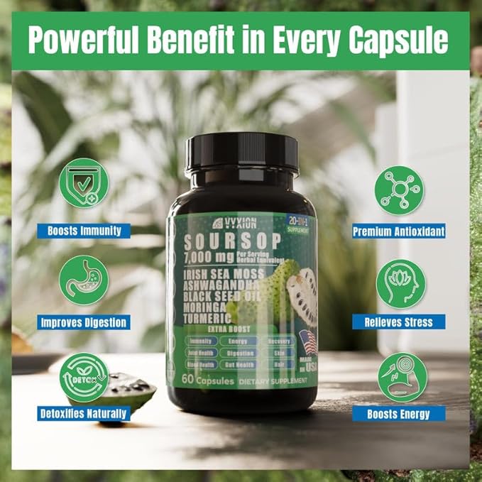 Vyxion Soursop Bitters Bundle Liquid &amp Capsule Sea Moss Moringa Turmeric Black Seed Oil Oregano Ashwagandha | Herbal Extracts for Overall Health-Enhancing | Vegan Non-GMO