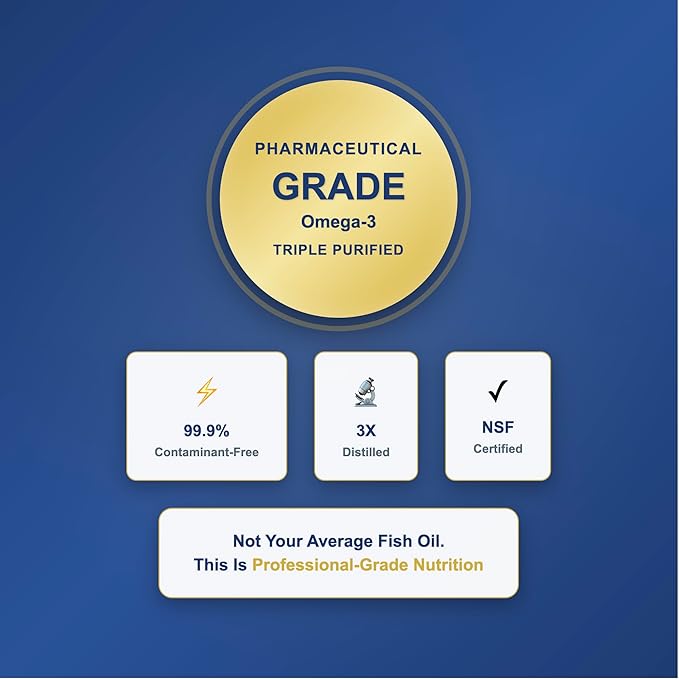 Premium Omega-3 Triple Strength Fish Oil 1000mg - EPA 180mg DHA 120mg - Wild-Caught Deep Sea Fish - Molecularly Distilled Burpless - 100 Softgels - Made in USA