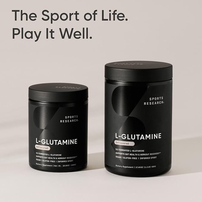 Sports Research L-Glutamine - Workout Recovery Immune Health &amp Gut Health Support - 5 G Per Serving - 17.64 Oz