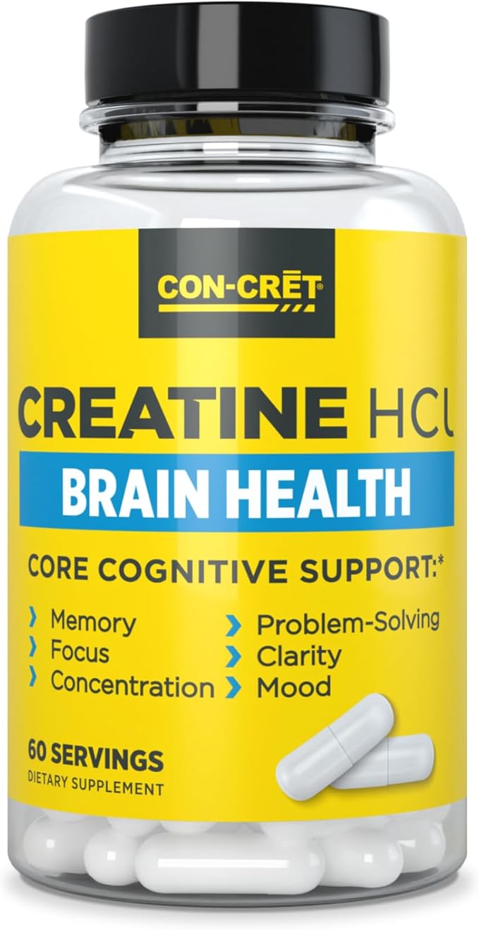 CON-CRET Creatine HCl for Brain Health Capsules – Clinically Tested Support for Memory Focus Concentration Problem-Solving Clarity and Mood.* | Made in USA (60 Day Supply)