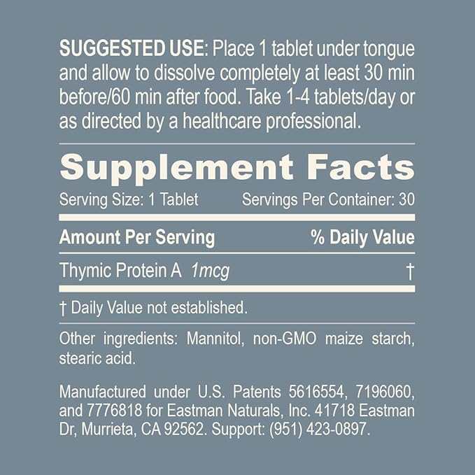 Thymic Protein A Tablets (1 McG TPA) – Immune System Support Supplement – All Natural Non-GMO Fast-Dissolve Sublingual Tablets – 30 Tablets