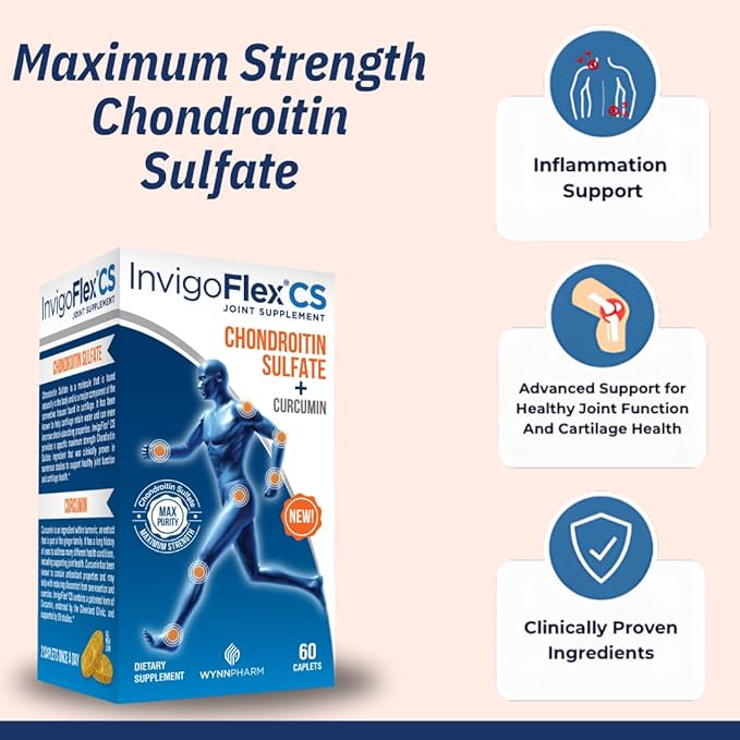 INVIGOFLEX Chondroitin Sulfate with Turmeric Curcumin Non GMO for Knee Hand Back &amp Hip Premium Joint Supplement CS - 2 Pack