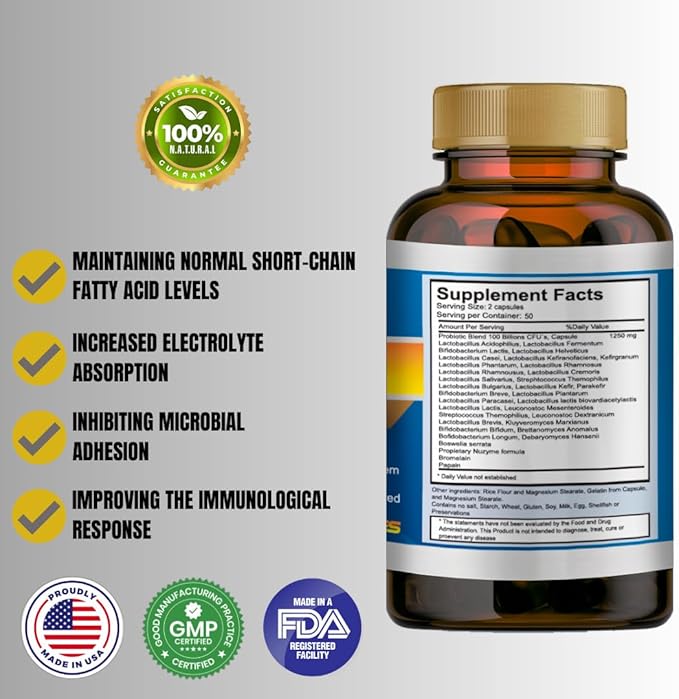 Probiotic Supplement 3 Pack100 Billion CFUs 300 Capsules Soy Free GMO Free Gluten Free Lactose Free