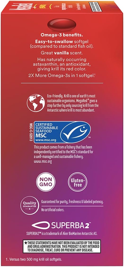 MegaRed Ultra Strength 1000mg Omega-3 Krill Oil Supplement with EPA/DHA Astaxanthin &amp Phospholipids No Fish Oil Aftertaste Supports Heart Brain Joint and Eye Health 60 Count Softgels (3 Pack)