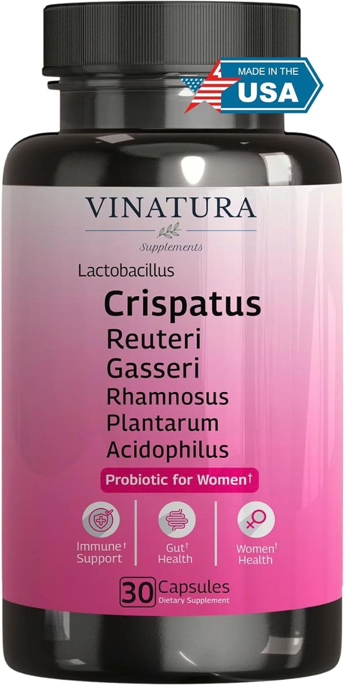 VINATURA Lactobacillus Rhamnosus Reuteri Gasseri Plantarum Crispatus Acidophilus Probiotics - Probiotics for Women *USA Made &amp Tested* Women Vaginal Health Gut and Digestive Health - 30 Caps