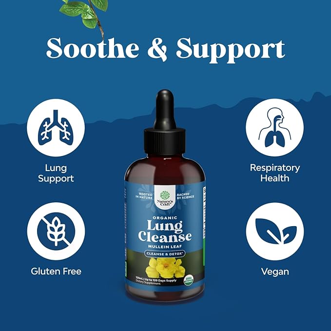 Bundle of USDA Organic Mullein Drops for Lungs with Marshmallow Root Extract &amp Plantain Leaf and Red Yeast Rice with CoQ10 Supplement - Advanced Healthy Heart &amp Healthy Cholesterol Levels Form