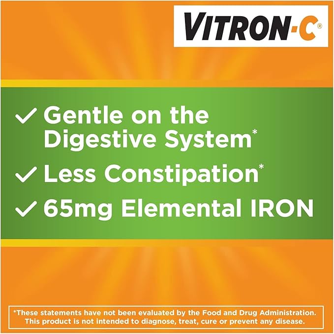 Vitron-C High Potency Iron Supplement with Vitamin C Pack of 3 (180 Count Total)