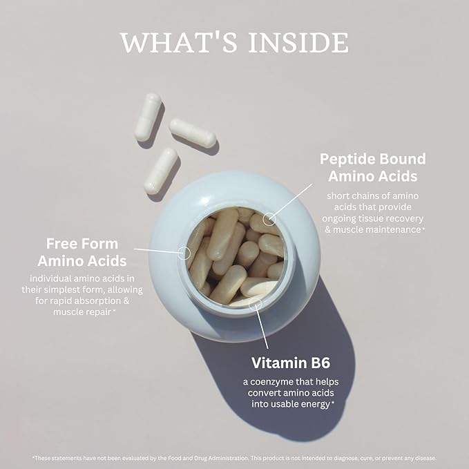 VTC VitaTradingCo. Amino Complex Protein Blend | 20 Free Form Peptide-Bound Amino Acids | with Vitamin B6 | for Muscle Recovery &amp Growth | 120 Veggie Capsules