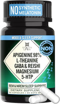 Natural Sleep Aid Supplement for Adults Without Melatonin - Non-Habit Forming Herbal Sleep - GABA L-Theanine Reishi Mushroom Apigenin Magnesium Glycinate 5-HTP - 90 Vegan Capsules