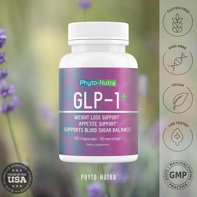 GLP-1 + (60 Capsules 1 Bottle) Vegan Natural Supplement Lab Tested Weight Loss Satisfy Hunger Non-GMO Gluten Free GLP 1 GLP1