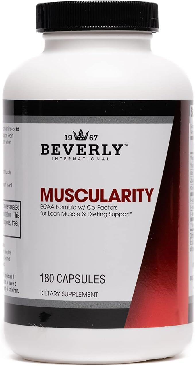 Beverly International Muscularity Specialty BCAA Formula 180 Capsules. Branched Chain Amino Acids + Chromium Picolinate B6-B12. Improves Energy Metabolism - Muscle Recovery - Muscle Guard.