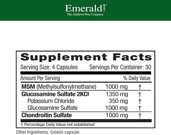 Emerald Labs Glucosamine &amp Chondroitin with MSM - Bone Health &amp Joint Health Supplement - Gluten-Free - 120 Capsules (30-Day Supply)
