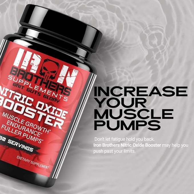 Iron Brothers Nitric Oxide Supplement for Men &amp Women | Pre-Workout Nitric Oxide Booster for Enhanced Muscle Pump Blood Flow &amp Endurance | L-Arginine L-Citrulline Pine Bark Extract | 120 Ve