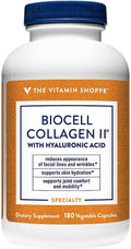 The Vitamin Shoppe BioCell Collagen Capsules with Hyaluronic Acid 1000 mg Collagen per Serving Supplement for Men and Women Supports Daily Wellness Routines Gluten Free Non GMO 180 Capsules