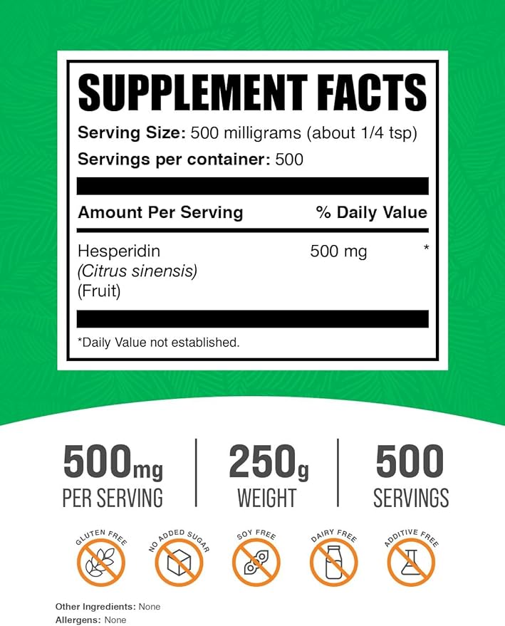BulkSupplements.com Hesperidin Powder - Hesperidin Supplement Hesperidin 500mg - Herbal Supplement Vegan &amp Gluten Free 500mg per Serving 250g (8.8 oz) (Pack of 1)
