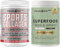 Sports Collagen + Reds &amp Greens Powder 12.42oz Bundle - Prebiotics Probiotics Antioxidants BCAA Magnesium Electrolytes Gut Health &amp Immunity