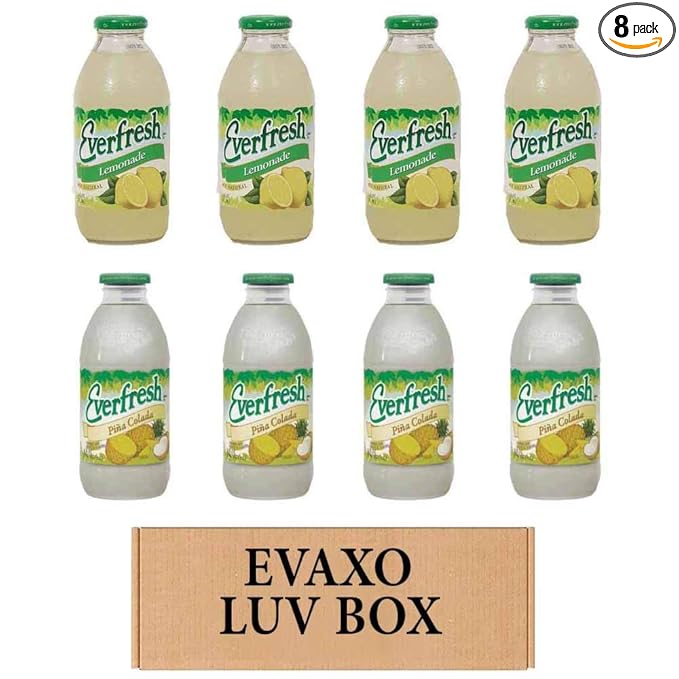 LUV BOX- variety Everfresh Juice 16 oz. pack of 8 Everfresh Lemonade Everfresh Pina Colada. by evaxo