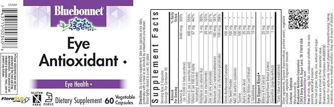BlueBonnet Eye Antioxidant with Zeaxanthin Formula Vegetarian Capsules 60 Count