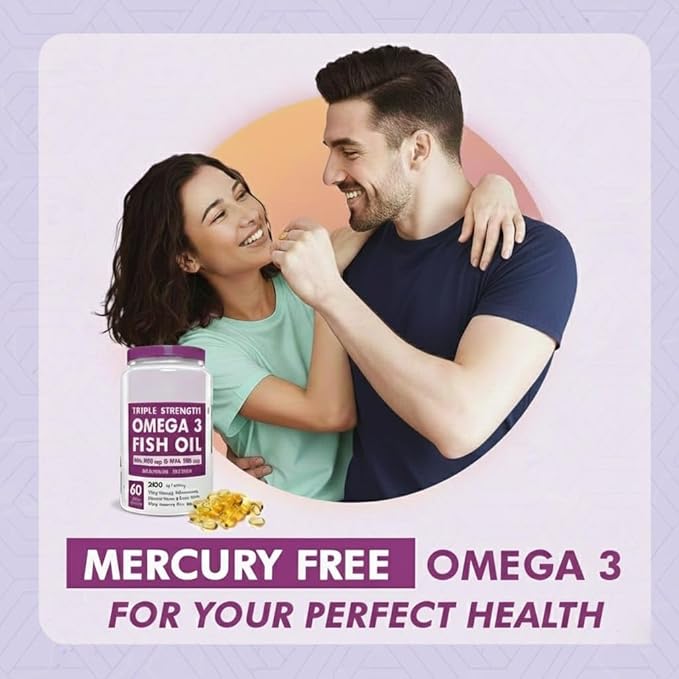 Omega 3 Fish Oil | Omega 3 Fish Oil Capsules for Women and Men | Triple Strength Fish Oil | Burpless EPA 600 - DHA 400 Supplement 60 Softgel Capsules