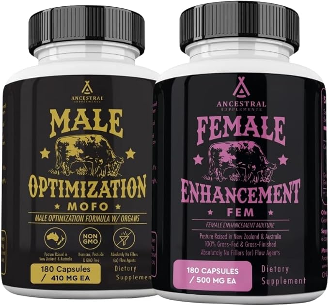 Ancestral Supplements FEM &amp Mofo Bundle – His &amp Hers Grass Fed Organ Supplements – Supports Hormone Balance Energy Vitality &amp Wellness – Pasture Raised Beef Organ Multivitamin for Men &a