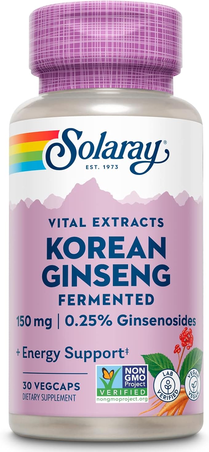 SOLARAY Fermented Korean Ginseng Root Extract | Healthy Stress Energy &amp Physical Endurance Support | Vegan Non-GMO | 30 VegCaps