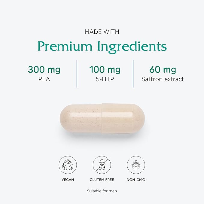 Vitanica Fibro Formula Fibromyalgia Relief Support Saffron Extract 60mg 5 HTP 100mg Pea 300mg Dr Formulated Neuro Muscular Support Supplement Vegan Non-GMO 60 Capsules