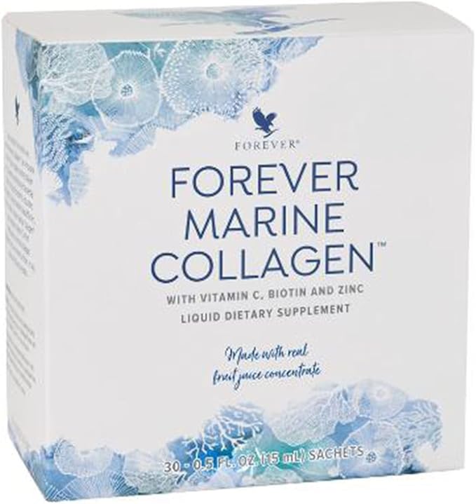 Forever Living Forever Marine Collagen - Tart Berry Flavor – with Vitamin C Zinc Goji Berries &amp Green Tea Extract - Skincare Routine - 30 Sachets