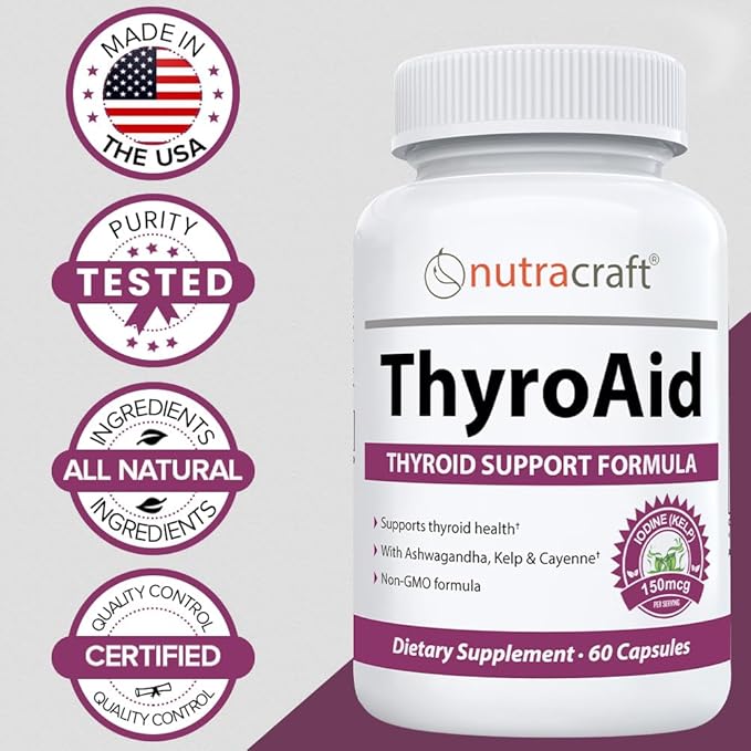 ThyroAid #1 Thyroid Support Supplement | Natural Herbal Thyroid Formula with Iodine (Kelp) Ashwagandha L-Tyrosine &amp More | Support Thyroid Health &amp Energy Levels | 60 Capsules