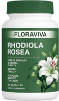 Floraviva Rhodiola Rosea Capsules Natural Adaptogenic Herb 500mg Organic Rhodiola Rosea Extract Supplement for Stress Support Balance Energy Immune Function Non-GMO 60 Vegan Capsules
