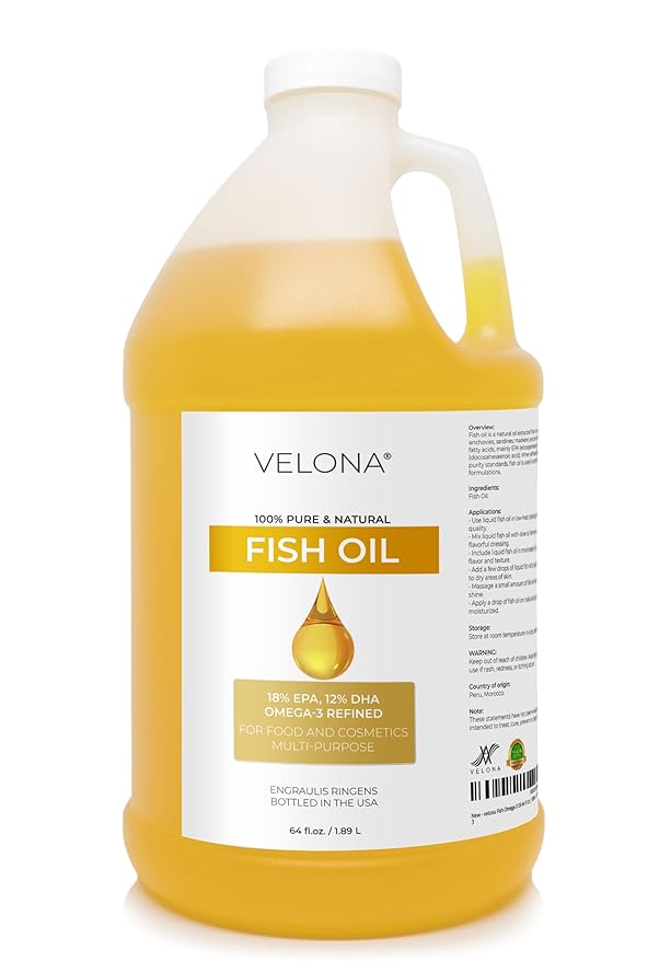 velona Fish Omega-3 Oil 64 Fl Oz | 100% Pure and Natural Carrier Oil | Refined | Vitamin E D Omega-3 | Cooking Skin Face Body Hair Care | Use Today - Enjoy Results